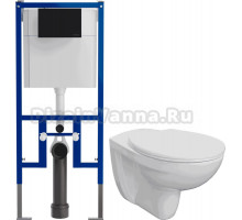 Комплект Унитаз подвесной DIWO Анапа безободковый, с крышкой-сиденьем 800-003-709 микролифт + Система инсталляции для унитазов DIWO 4501 + Кнопка смыва DIWO 7323 черная матовая