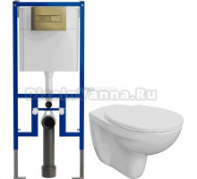 Комплект Унитаз подвесной DIWO Анапа безободковый, с крышкой-сиденьем 800-003-709 микролифт + Система инсталляции для унитазов DIWO 4501 + Кнопка смыва DIWO 7325 золотая