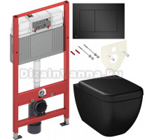 Комплект Унитаз подвесной VitrA Shift 7742B083-0075 + Крышка 91-083-009 с микролифтом, петли хром, черная + Инсталляция TECE Base K440407 с кнопкой смыва