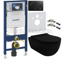Комплект Унитаз подвесной BOCCHI V-Tondo 1416-004-0129 безободковая, черная матовая + Крышка A0336-004 с микролифтом, черная матовая + Крепления Geberit Duofix 111.815.00.1 к стене + Инсталляция UP 320 111.300.00.5 + Кнопка Sigma 01 115.770.DW.5 черная +
