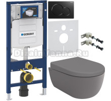 Комплект Унитаз подвесной BOCCHI V-Tondo 1417-006-0129 безободковая, серая матовая + Крышка A0302-006 с микролифтом, серая матовая + Крепления Geberit Duofix 111.815.00.1 к стене + Инсталляция UP 320 111.300.00.5 + Кнопка Sigma 01 115.770.DW.5 черная + Шу