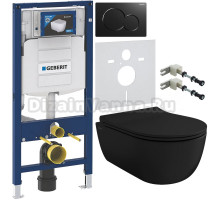 Комплект Унитаз подвесной BOCCHI V-Tondo 1417-004-0129 безободковая, черная матовая + Крышка A0336-004 с микролифтом, черная матовая + Крепления Geberit Duofix 111.815.00.1 к стене + Инсталляция UP 320 111.300.00.5 + Кнопка Sigma 01 115.770.DW.5 черная +