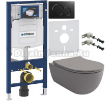 Комплект Унитаз подвесной BOCCHI V-Tondo 1416-006-0129 безободковый, серый матовый + Крышка A0336-006 с микролифтом, серая матовая + Крепления Geberit Duofix 111.815.00.1 к стене + Инсталляция UP 320 111.300.00.5 + Кнопка Sigma 01 115.770.DW.5 черная + Шу