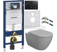 Комплект Унитаз подвесной BOCCHI Venezia 1295-006-0129 серая матовая + Крышка A0301-006 с микролифтом, серая матовая + Крепления Geberit Duofix 111.815.00.1 к стене + Инсталляция UP 320 111.300.00.5 + Кнопка Sigma 01 115.770.DW.5 черная + Шумоизоляция