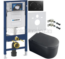 Комплект Унитаз подвесной Kerasan Nolita 5314 черная матовая + Крышка 5391 черная матовая, с микролифтом + Крепления Geberit Duofix 111.815.00.1 к стене + Инсталляция UP 320 111.300.00.5 + Кнопка Sigma 01 115.770.DW.5 черная + Шумоизоляция