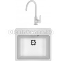 Комплект Мойка кухонная Ulgran U-104 -341 ультра-белая + Смеситель IDDIS Cuba CUBWTFJi05 белый