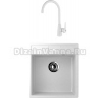 Комплект Мойка кухонная Ulgran U-406 -341 ультра-белая + Смеситель Paulmark Holstein Ho212065-431 матовый белый