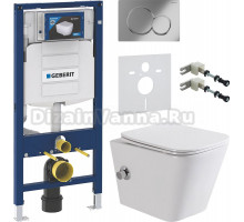 Комплект Унитаз подвесной BelBagno Due BB3103CHR-BS/SC с микролифтом, со смесителем и функцией биде + Крепления Geberit Duofix 111.815.00.1 к стене + Шумоизоляция + Инсталляция UP 320 111.300.00.5 + Кнопка Sigma 01 115.770.21.5 хром