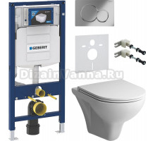 Комплект Унитаз подвесной AM.PM Gem C901700SC безободковый, с микролифтом + Крепления Geberit Duofix 111.815.00.1 к стене + Шумоизоляция + Инсталляция UP 320 111.300.00.5 + Кнопка Sigma 01 115.770.21.5 хром