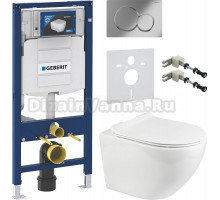 Комплект Унитаз подвесной BOND Oval F01-10 безободковый, с микролифтом, белый + Крепления Geberit Duofix 111.815.00.1 к стене + Шумоизоляция + Инсталляция UP 320 111.300.00.5 + Кнопка Sigma 01 115.770.21.5 хром