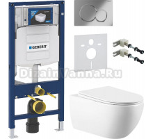 Комплект Унитаз подвесной Vincea Evo + Крепления Geberit Duofix 111.815.00.1 к стене + Шумоизоляция + Инсталляция UP 320 111.300.00.5 + Кнопка Sigma 01 115.770.21.5 хром