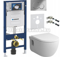 Комплект Унитаз подвесной AM.PM Like C801701SC FlashClean с микролифтом + Крепления Geberit Duofix 111.815.00.1 к стене + Шумоизоляция + Инсталляция UP 320 111.300.00.5 + Кнопка Sigma 01 115.770.21.5 хром