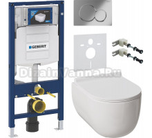 Комплект Унитаз подвесной Damixa Scandinavian Pure DX36C1701SC с микролифтом, безободковый + Крепления Geberit Duofix 111.815.00.1 к стене + Шумоизоляция + Инсталляция UP 320 111.300.00.5 + Кнопка Sigma 01 115.770.21.5 хром