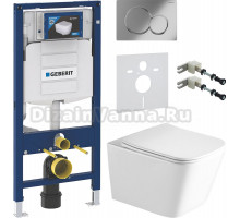 Комплект Унитаз подвесной SantiLine SL-5007 безободковый, с микролифтом + Крепления Geberit Duofix 111.815.00.1 к стене + Шумоизоляция + Инсталляция UP 320 111.300.00.5 + Кнопка Sigma 01 115.770.21.5 хром