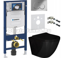 Комплект Унитаз подвесной Grossman GR-4411 black S безободковый + Крепления Geberit Duofix 111.815.00.1 к стене + Шумоизоляция + Инсталляция UP 320 111.300.00.5 + Кнопка Sigma 01 115.770.21.5 хром