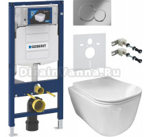 Комплект Унитаз подвесной Ceramicanova New Day CN3005 с микролифтом, безободковый + Крепления Geberit Duofix 111.815.00.1 к стене + Шумоизоляция + Инсталляция UP 320 111.300.00.5 + Кнопка Sigma 01 115.770.21.5 хром