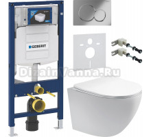 Комплект Унитаз подвесной Акватек Европа AQ1900-00 безободковый + Крепления Geberit Duofix 111.815.00.1 к стене + Шумоизоляция + Инсталляция UP 320 111.300.00.5 + Кнопка Sigma 01 115.770.21.5 хром