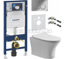 Комплект Унитаз подвесной STWORKI Дублин Db-01UP безободковый, с микролифтом, подвесной, с прямым выпуском, фарфоровый + Крепления Geberit Duofix 111.815.00.1 к стене + Шумоизоляция + Инсталляция UP 320 111.300.00.5 + Кнопка Sigma 01 115.770.21.5 хром