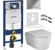 Комплект Унитаз подвесной AM.PM Func C8F1700MWSC безободковый, с микролифтом, матовый белый + Крепления Geberit Duofix 111.815.00.1 к стене + Шумоизоляция + Инсталляция UP 320 111.300.00.5 + Кнопка Sigma 01 115.770.21.5 хром