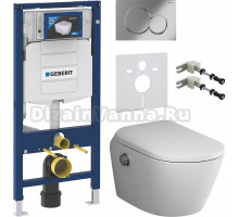 Комплект Унитаз подвесной AM.PM Sensation CCC301700SC с функцией биде, микролифтом + Крепления Geberit Duofix 111.815.00.1 к стене + Шумоизоляция + Инсталляция UP 320 111.300.00.5 + Кнопка Sigma 01 115.770.21.5 хром