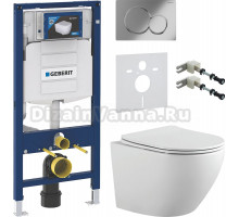 Комплект Унитаз подвесной Bauedge Bau Dream PRO-2 безободковый, с микролифтом, белый + Крепления Geberit Duofix 111.815.00.1 к стене + Шумоизоляция + Инсталляция UP 320 111.300.00.5 + Кнопка Sigma 01 115.770.21.5 хром