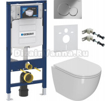 Комплект Унитаз подвесной Bauedge Bau Dream Hurricane3 безободковый, с микролифтом, белый + Крепления Geberit Duofix 111.815.00.1 к стене + Шумоизоляция + Инсталляция UP 320 111.300.00.5 + Кнопка Sigma 01 115.770.21.5 хром
