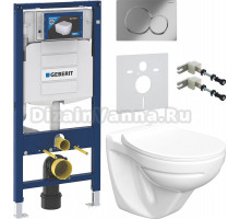 Комплект Унитаз подвесной Керамин Гранд CDB00022812 безободковый, с микролифтом + Крепления Geberit Duofix 111.815.00.1 к стене + Шумоизоляция + Инсталляция UP 320 111.300.00.5 + Кнопка Sigma 01 115.770.21.5 хром
