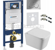 Комплект Унитаз подвесной STWORKI Бурос BU-04up безободковый, с микролифтом + Крепления Geberit Duofix 111.815.00.1 к стене + Шумоизоляция + Инсталляция UP 320 111.300.00.5 + Кнопка Sigma 01 115.770.21.5 хром