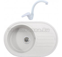 Комплект Мойка кухонная Kaiser KGM-7750-W белая + Смеситель County 55244-8 белый мрамор