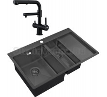 Комплект Мойка кухонная Zorg Inox PVD 5178-2-L grafit + Смеситель Sanitary SZR-3216 Grafit графит