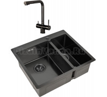 Комплект Мойка кухонная Zorg Inox PVD 59-2-51-L GRAFIT L, графит + Смеситель Inox SZR-7039 GRAFIT графит