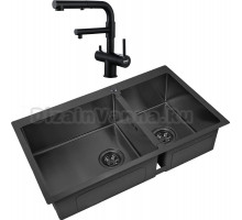 Комплект Мойка кухонная Zorg Inox PVD 78-2-51 L grafit + Смеситель Sanitary SZR-3216 Grafit графит