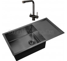 Комплект Мойка кухонная Zorg Inox PVD 7844 grafit + Смеситель Inox SZR-7039 GRAFIT графит