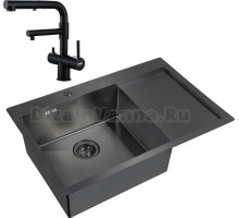 Комплект Мойка кухонная Zorg Inox PVD 7851 L grafit + Смеситель Sanitary SZR-3216 Grafit графит