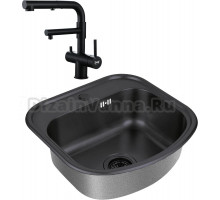 Комплект Мойка кухонная Zorg Inox PVD SZR 4749 GRAFIT графит + Смеситель Sanitary SZR-3216 Grafit графит