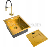 Комплект Мойка кухонная Zorg Master N-4552 Bronze + Смеситель Sanitary SZR-3030 BRONZE бронза