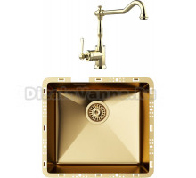 Комплект Мойка кухонная TopZero TZ RS 451 золото + Смеситель Rubato золото