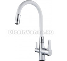 Смеситель для кухни D-lin D159317-3 с гибким изливом, хром, белый