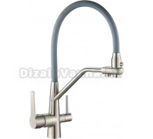 Смеситель для кухни D-lin H159317 с гибким изливом, сатин, серый