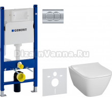 Комплект  Унитаз подвесной Geberit Smyle Square 500.683.01.1 с крышкой-сиденьем с микролифтом + Система инсталляции для унитазов Geberit Duofix Delta