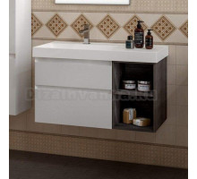 Тумба с раковиной Kerama Marazzi Cubo 90, левая подвесная, с ящиками и полкой, белая матовая, древесная