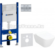 Комплект  Унитаз подвесной Geberit Smyle Square 500.685.01.1 с микролифтом + Система инсталляции для унитазов Geberit Duofix Delta 458.149.21.1 с кноп