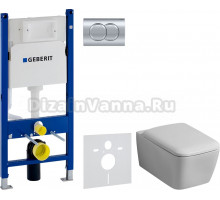 Комплект Унитаз подвесной Geberit iCon Square 201950000 + Крышка Square 571910000 + Инсталляция Duofix Delta 458.149.21.1 с кнопкой смыва, хром + Шумоизоляция