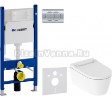 Комплект Унитаз подвесной Geberit AquaClean Sela 146.224.11.1 альпийский белый + Инсталляция Duofix Delta 458.149.21.1 с кнопкой смыва, хром + Шумоизоляция 156.050.00.1