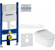 Комплект Унитаз подвесной Geberit AquaClean Sela 146.224.21.1 вставка глянцевый хром + Инсталляция Duofix Delta 458.149.21.1 с кнопкой смыва, хром + Шумоизоляция