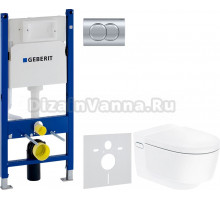 Комплект Унитаз подвесной Geberit AquaClean Mera Comfort 146.214.11.1 с системой удаления запахов, альпийский белый + Инсталляция Duofix Delta 458.149.21.1 с кнопкой смыва, хром + Шумоизоляция