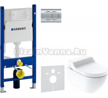 Комплект Унитаз подвесной Geberit AquaClean Tuma Comfort 146.294.SI.1 вставка белое стекло + Инсталляция Duofix Delta 458.149.21.1 с кнопкой смыва, хром + Шумоизоляция