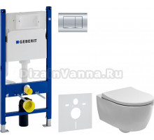 Комплект Унитаз подвесной Geberit iCon + Крышка Slim 500.670.01.1 + Инсталляция Duofix Delta 458.163.21.1 с кнопкой смыва, хром + Шумоизоляция