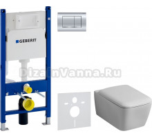 Комплект Унитаз подвесной Geberit iCon Square 201950000 + Крышка Square 571910000 + Инсталляция Duofix Delta 458.163.21.1 с кнопкой смыва, хром + Шумоизоляция