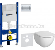 Комплект Унитаз подвесной Geberit Acanto + Крышка + Инсталляция Duofix Delta 458.163.21.1 с кнопкой смыва, хром + Шумоизоляция